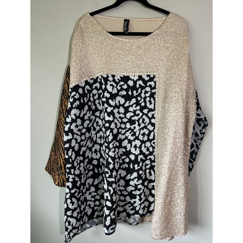 Berek Crinkle Tunic Top Womens Size L/XL Mixed Animal Print Travel Texture Shirt